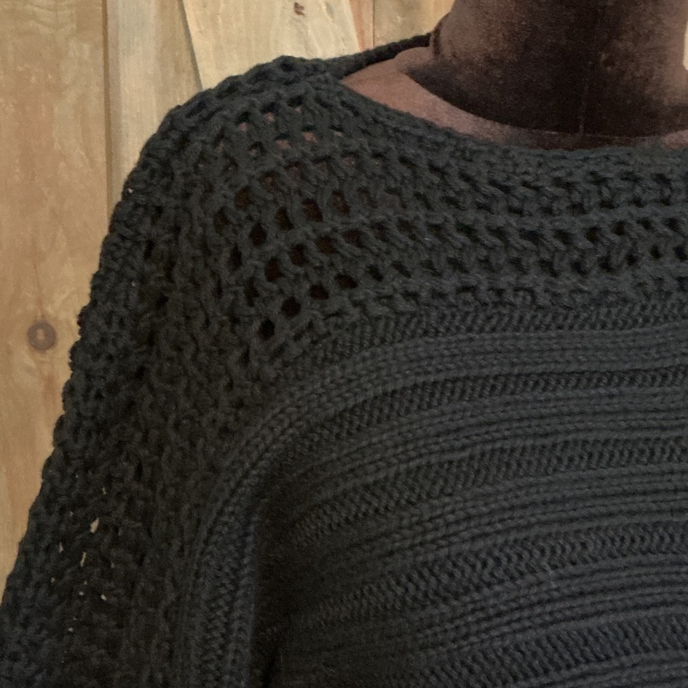 Anthropologie Black Crochet-Sleeve Boatneck Sweater - Picture 2 of 5